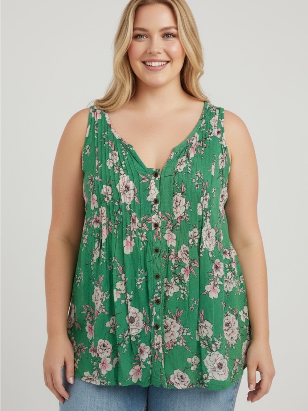 torrid Green Floral Button-Front V-Neck Camisole